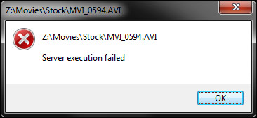 Server Execution Failed dialog box